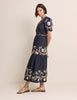 Navy Embroidered Tiered Jayden Midi Dress