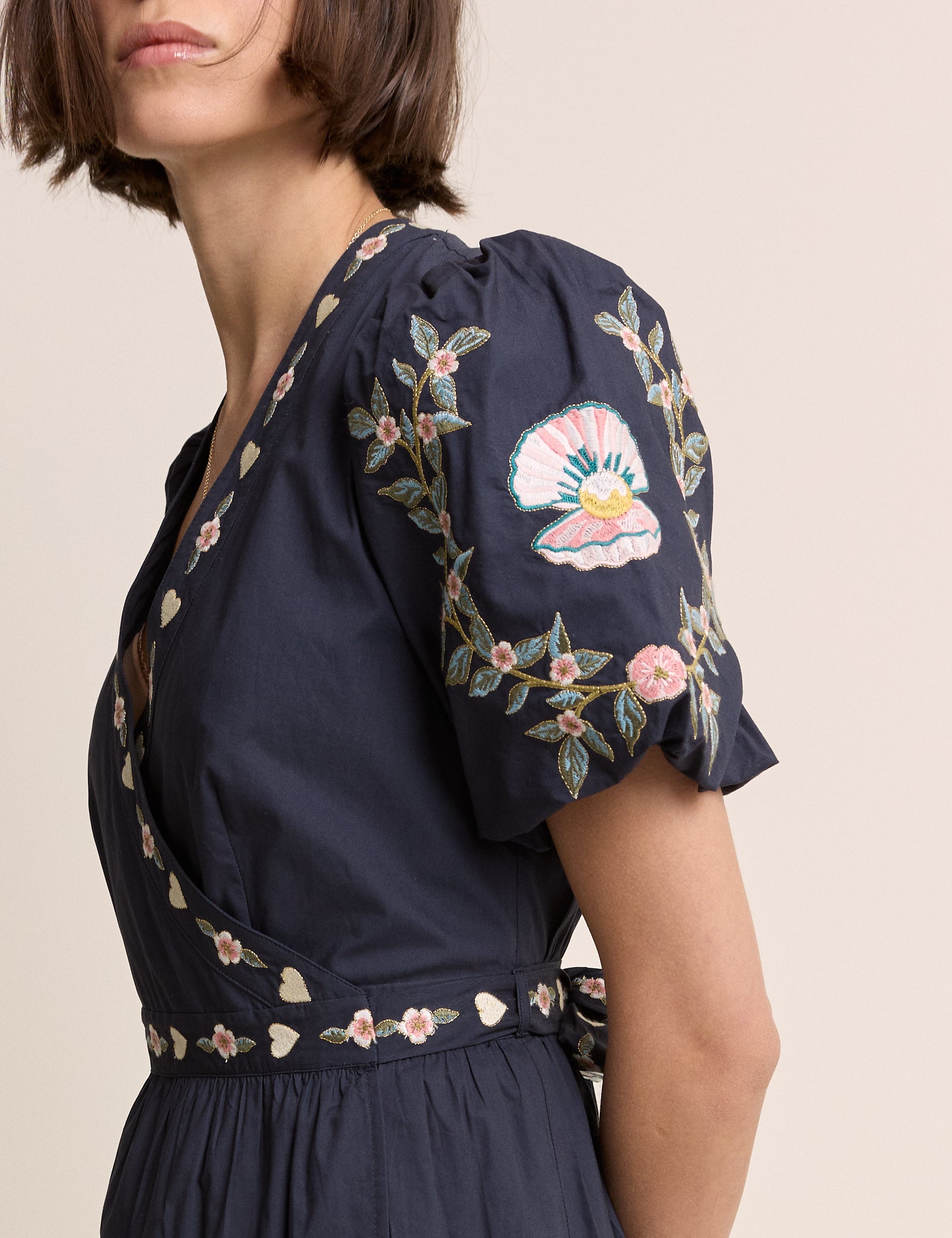 Navy Embroidered Tiered Jayden Midi Dress