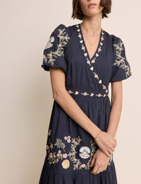 Navy Embroidered Tiered Jayden Midi Dress