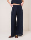 Navy Linen-Blend Wide Leg Jerrow Trousers