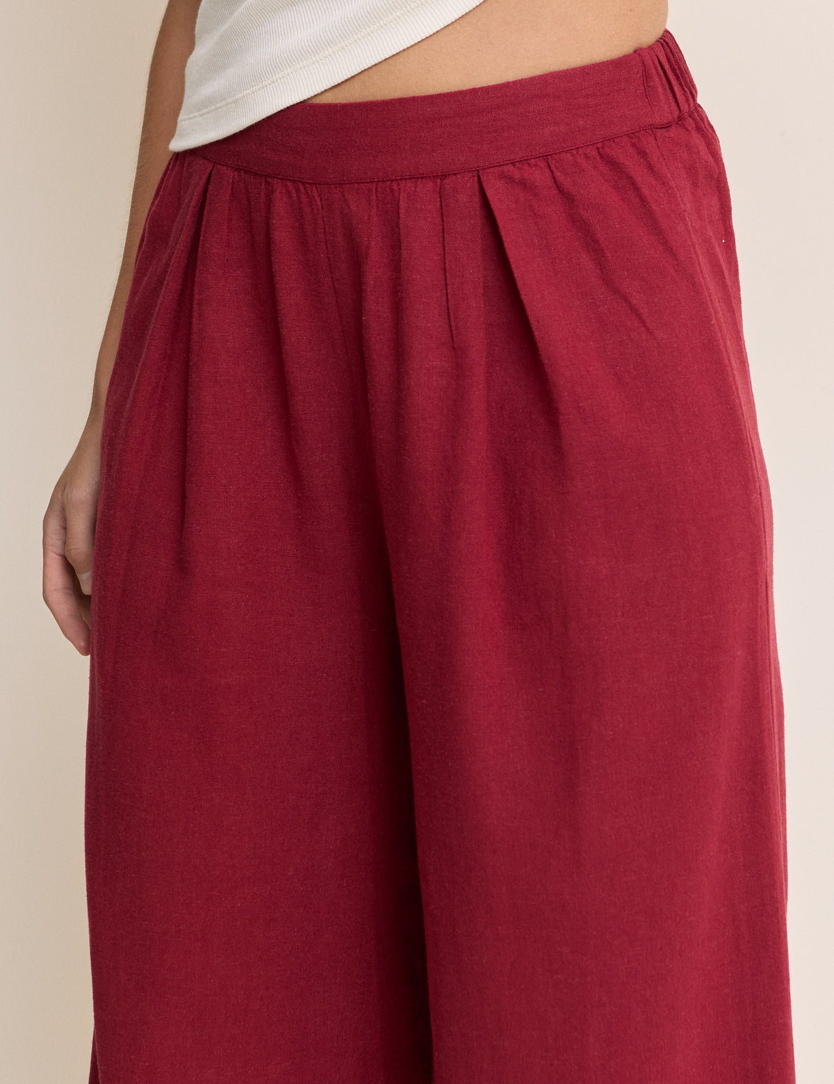 Burgundy Linen-Blend Wide Leg Jerrow Trousers