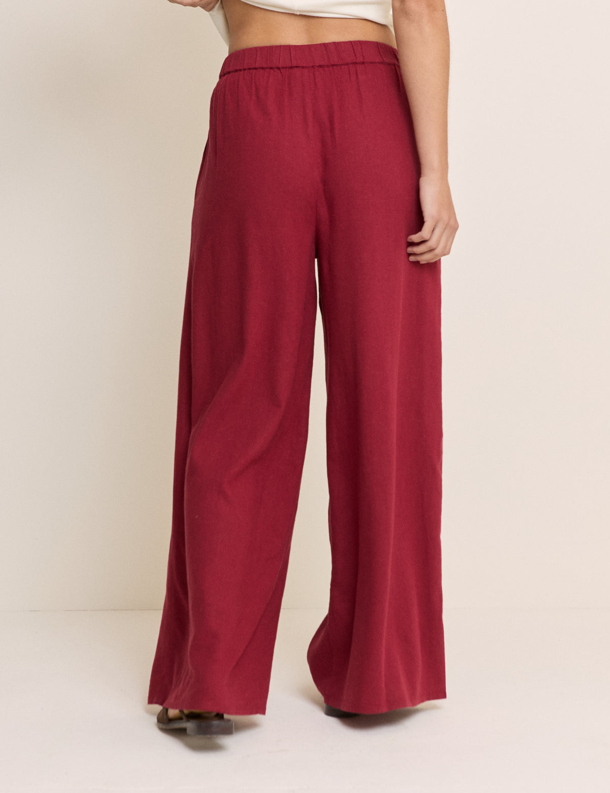 Burgundy Linen-Blend Wide Leg Jerrow Trousers