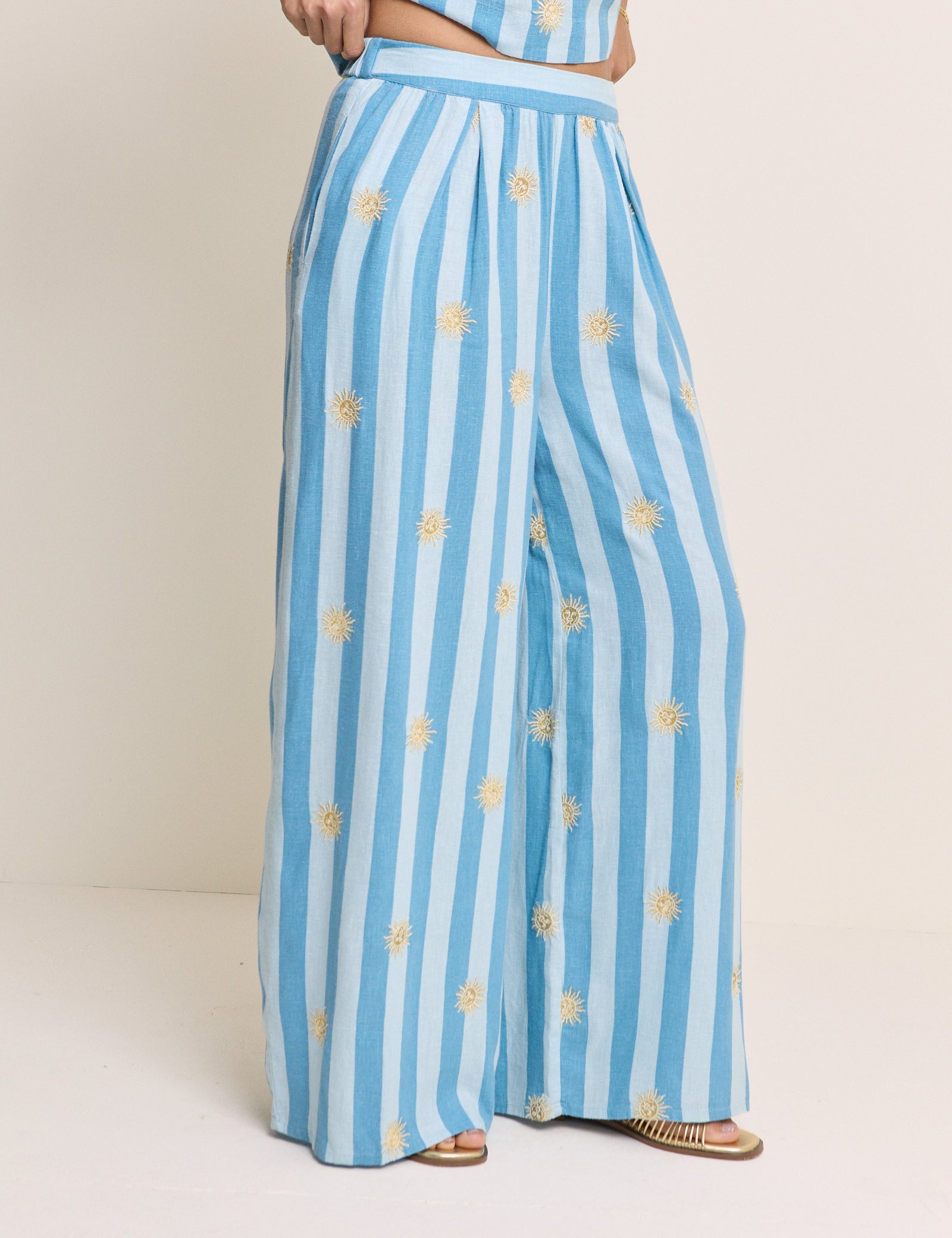 Blue Striped Wide Leg Trouser
