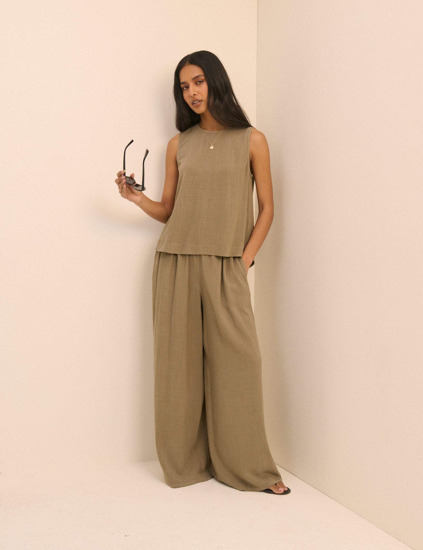 Khaki Wide Leg Jerrow Trousers