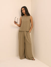 Khaki Wide Leg Trouser