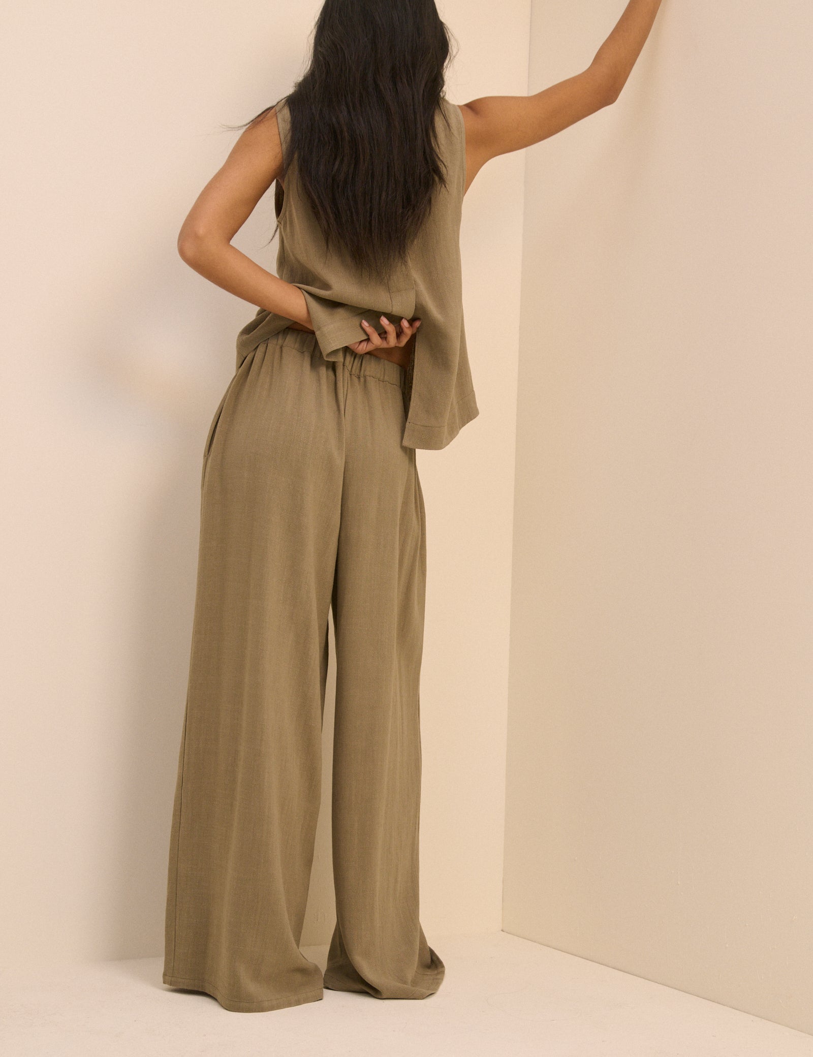 Khaki Wide Leg Trouser