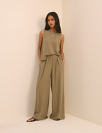 Khaki Wide Leg Jerrow Trousers