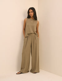 Khaki Wide Leg Trouser