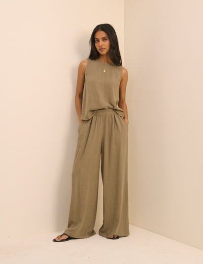 Khaki Wide Leg Jerrow Trousers