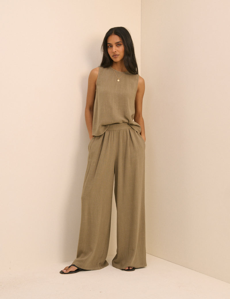 Khaki Wide Leg Jerrow Trousers