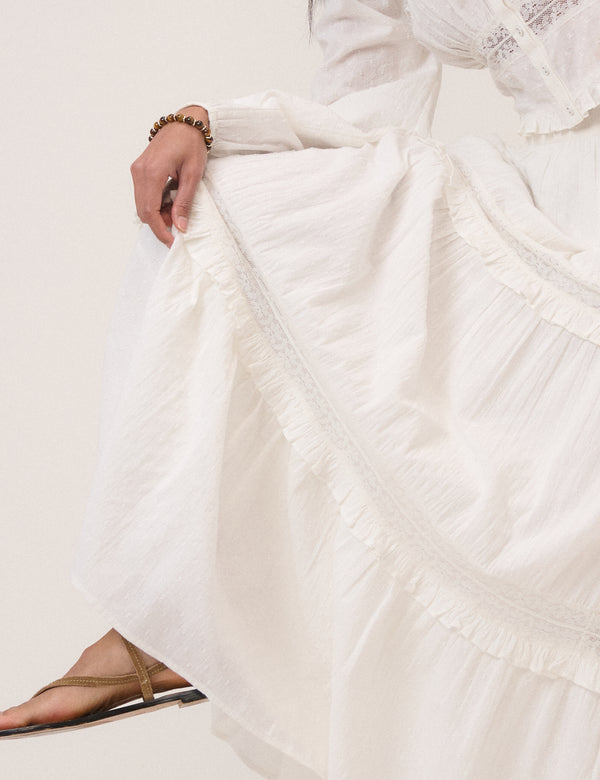 White Tiered Midi Skirt