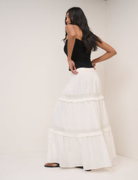 White Tiered Midi Skirt