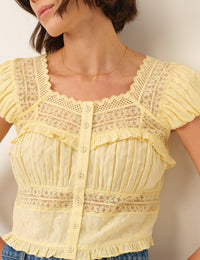 Yellow Lace Short Sleeve Top