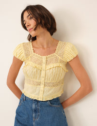 Yellow Lace Short Sleeve Top