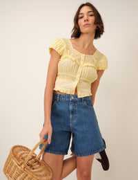 Yellow Lace Short Sleeve Top