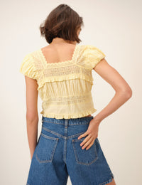 Yellow Lace Short Sleeve Top
