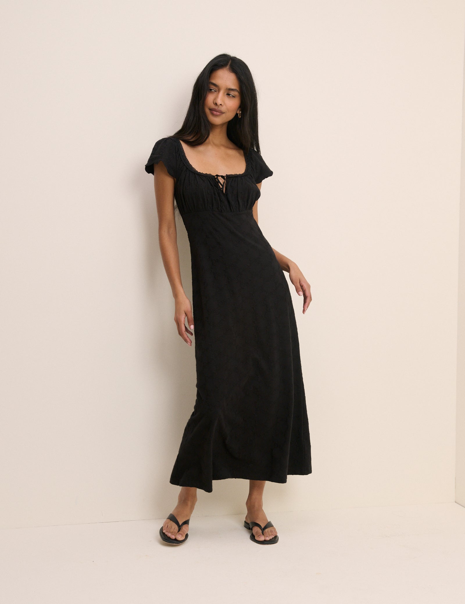Black Lace Trim Melissa Midi Dress