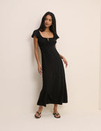 Black Lace Trim Melissa Midi Dress