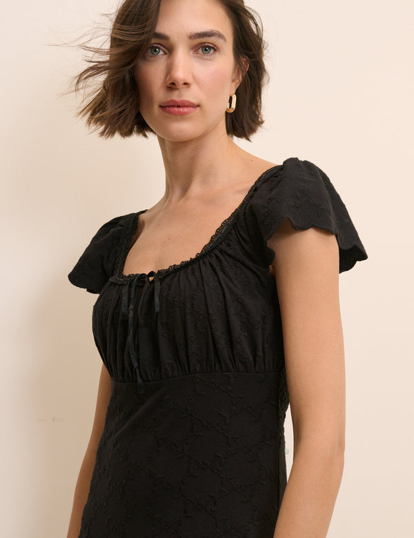 Black Lace Trim Melissa Midi Dress