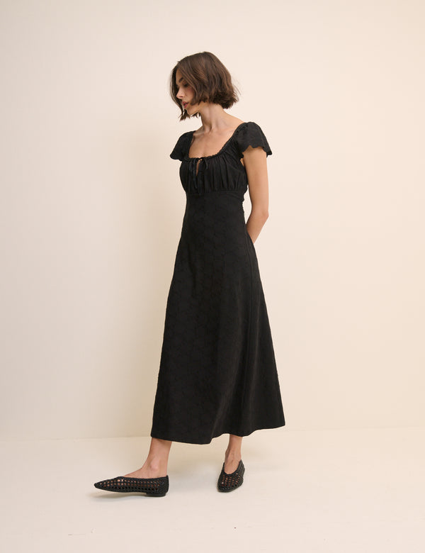 Black Lace Trim Melissa Midi Dress