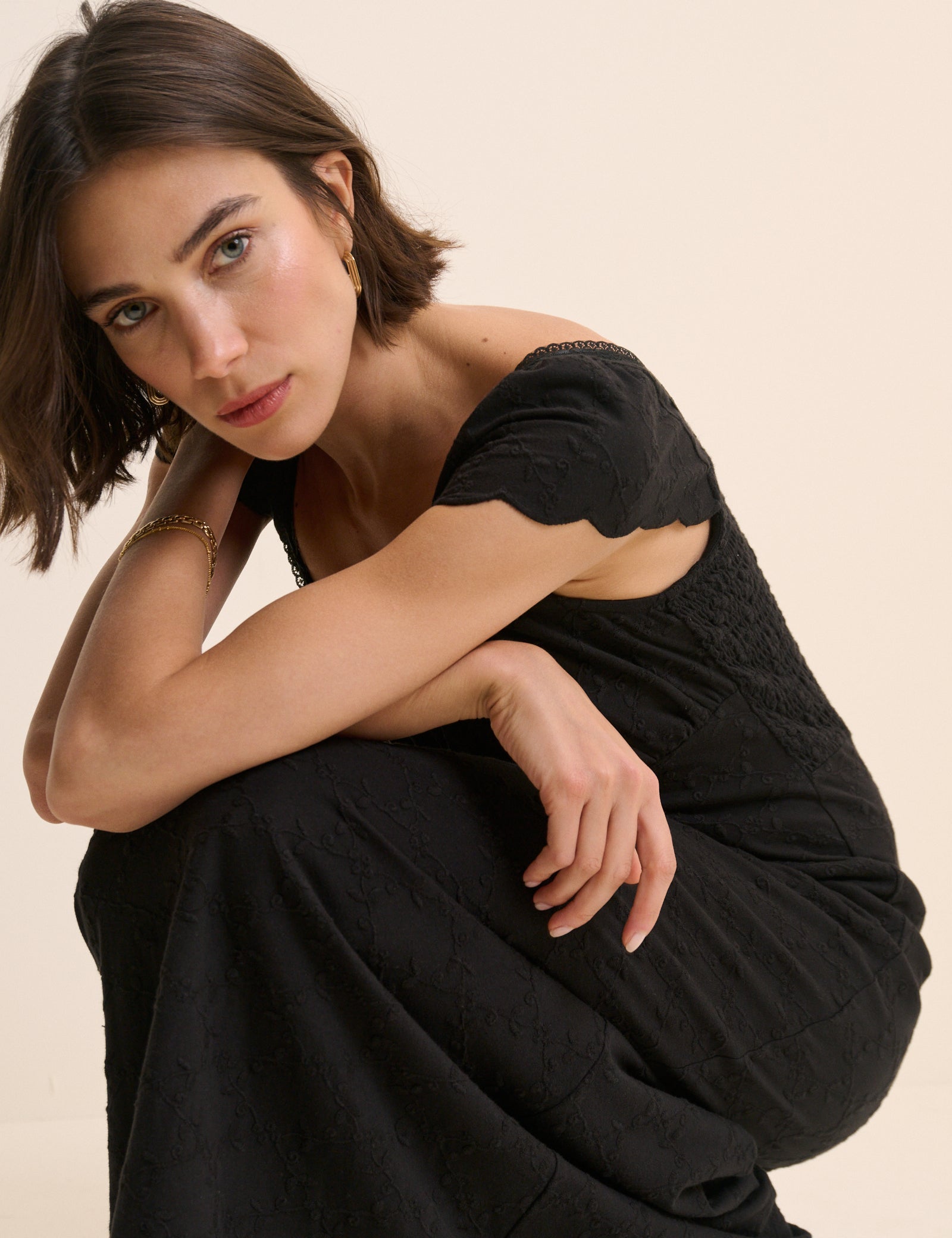 Black Lace Trim Melissa Midi Dress