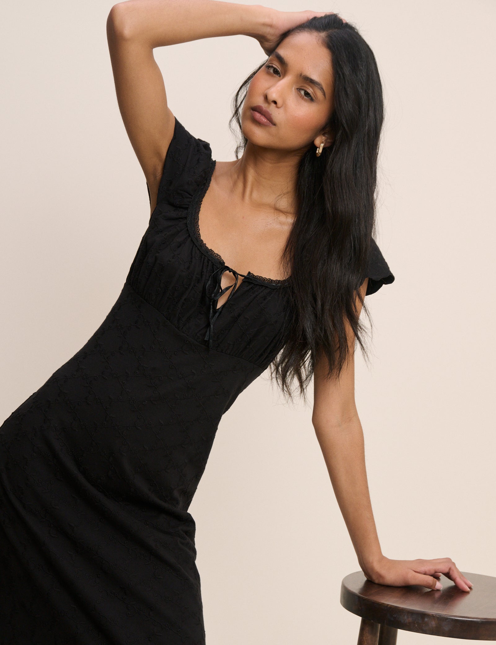 Black Lace Trim Melissa Midi Dress Black Lace Trim Melissa Midi Dress