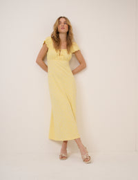 Lemon Yellow Lace Trim Melissa Midi Dress