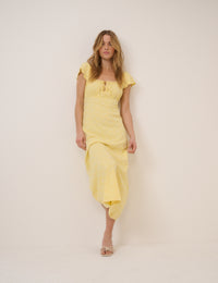 Lemon Yellow Lace Trim Melissa Midi Dress