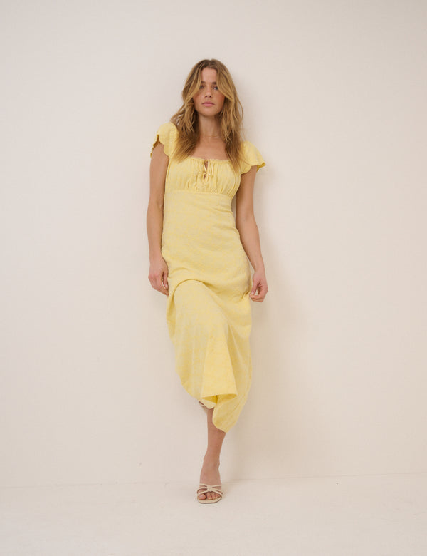 Lemon Yellow Lace Trim Melissa Midi Dress