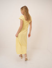 Lemon Yellow Lace Trim Melissa Midi Dress