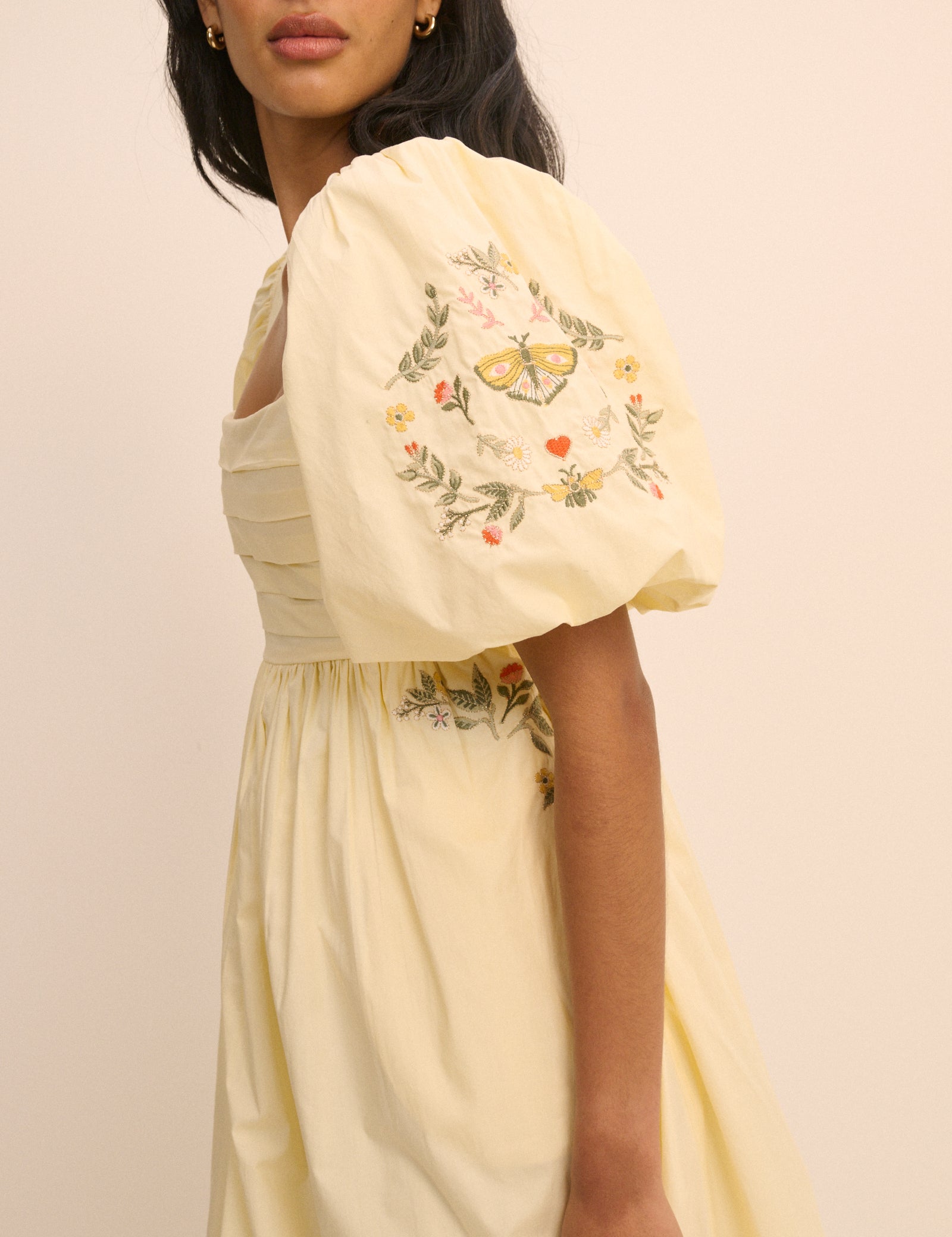Butter Yellow Nova Puff Sleeve Midi Dress​