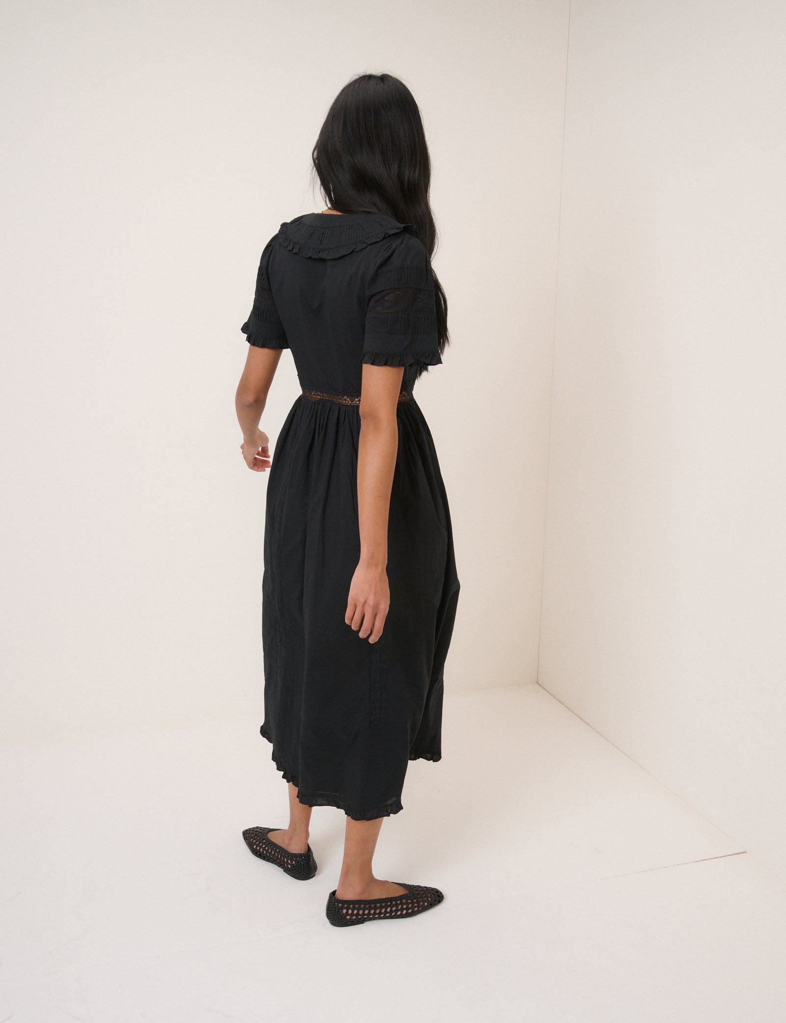 Black Broderie Anglaise Orla Midi Dress