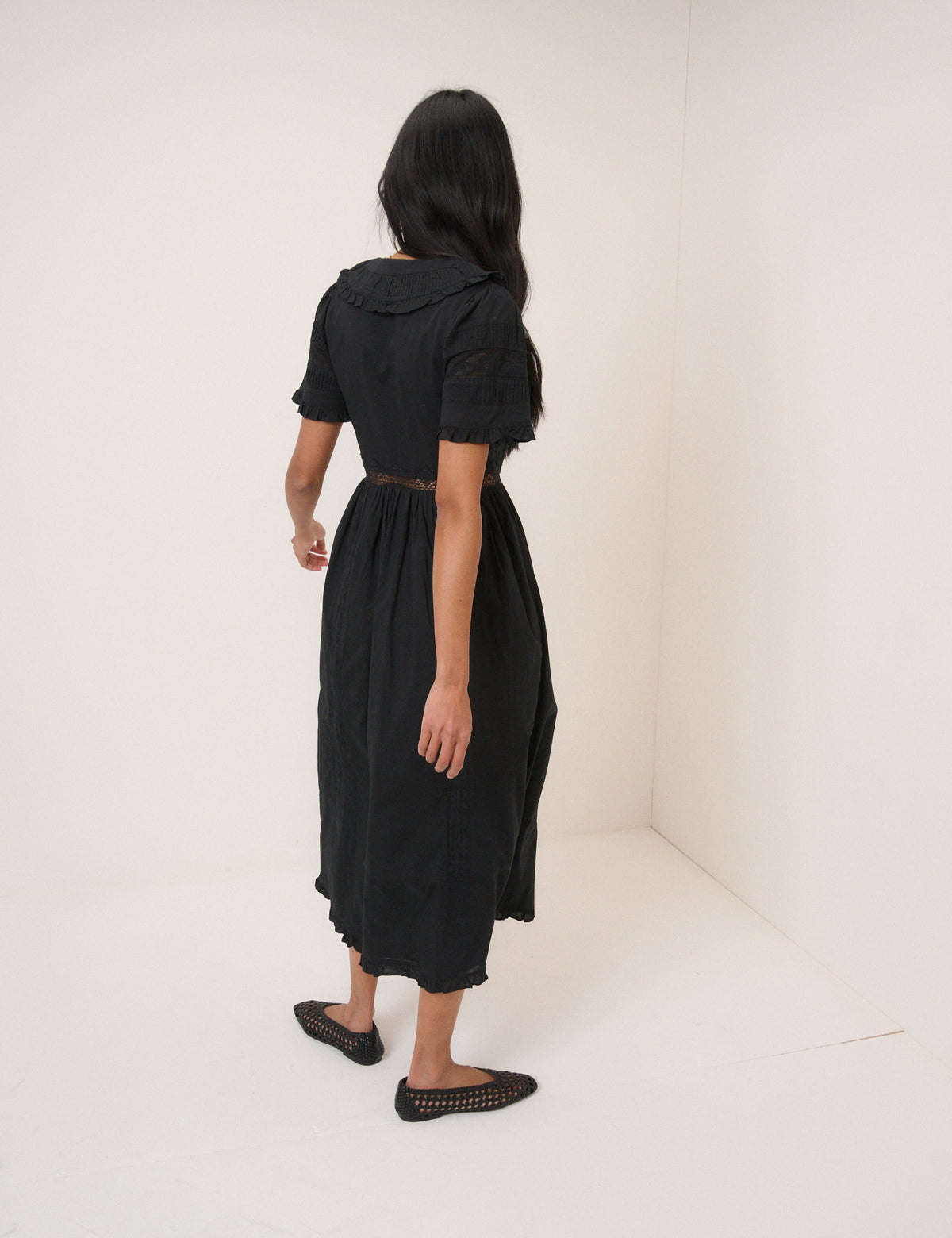 Black Broderie Anglaise Orla Midi Dress
