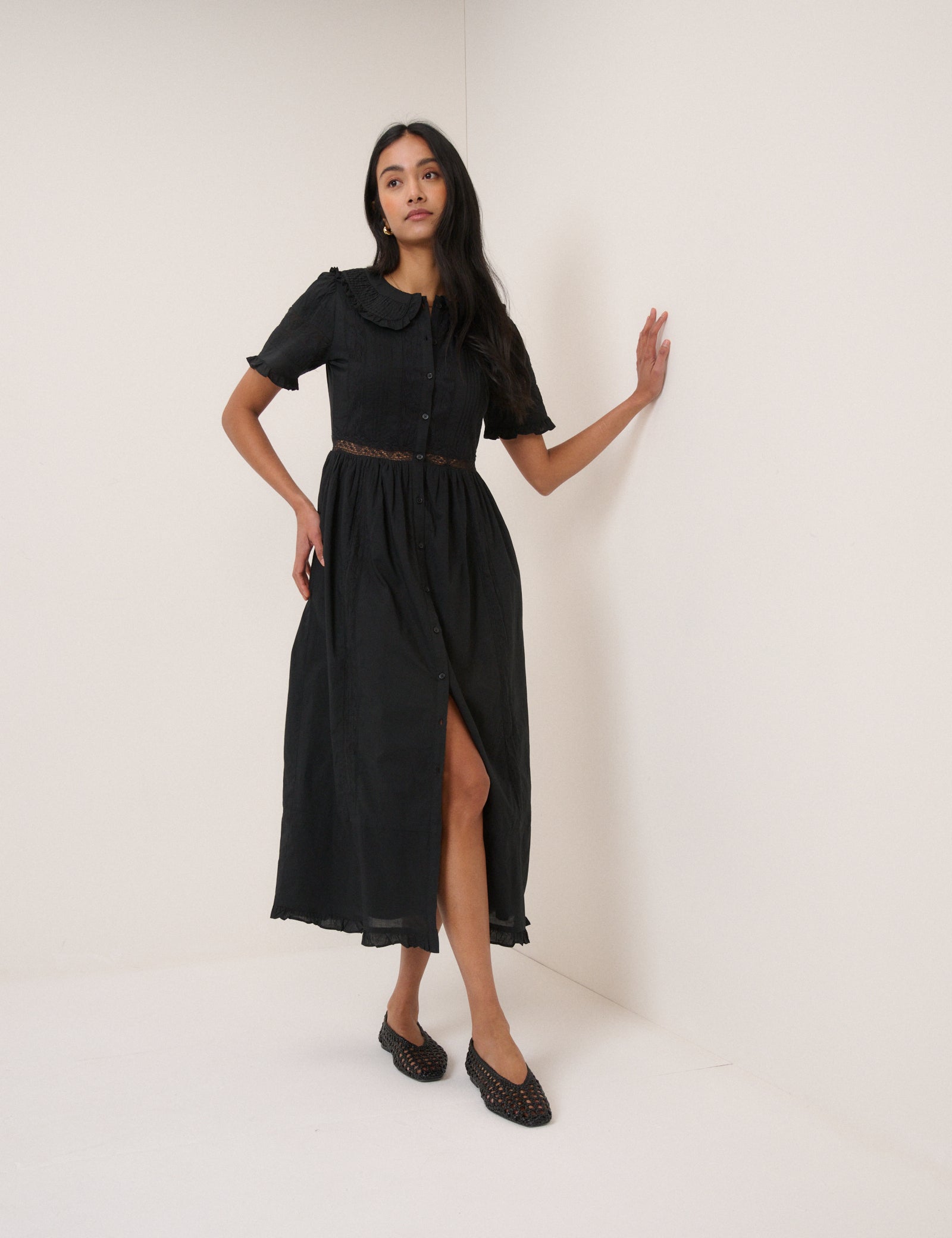 Black Broderie Anglaise Orla Midi Dress