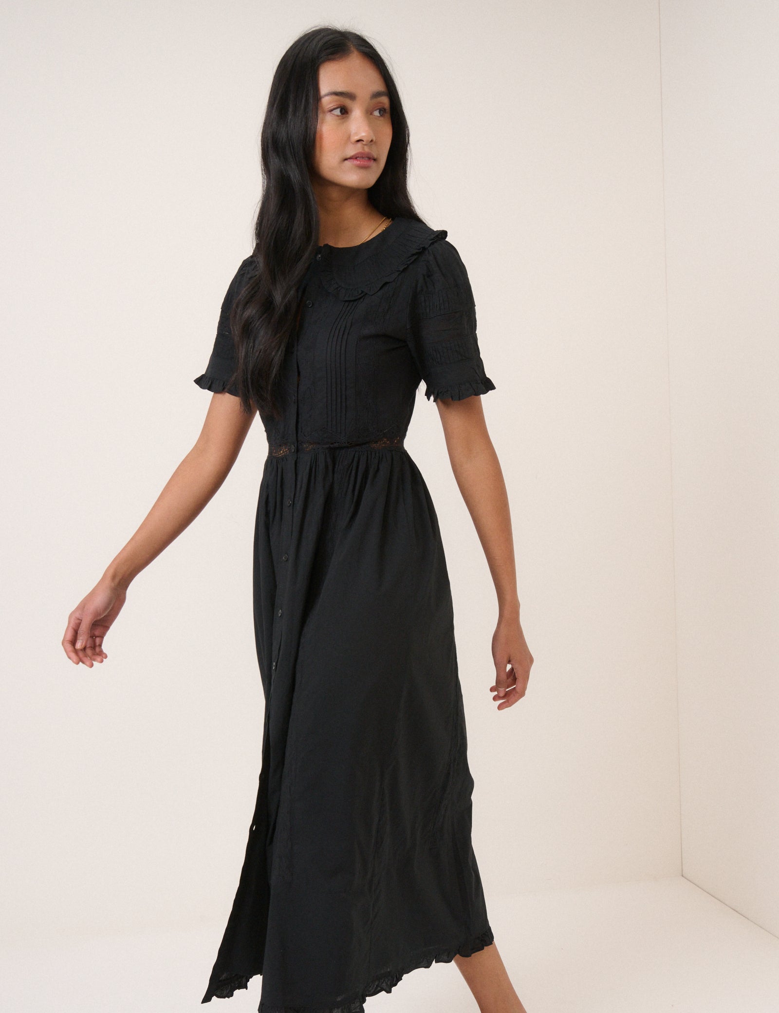 Black Broderie Anglaise Orla Midi Dress