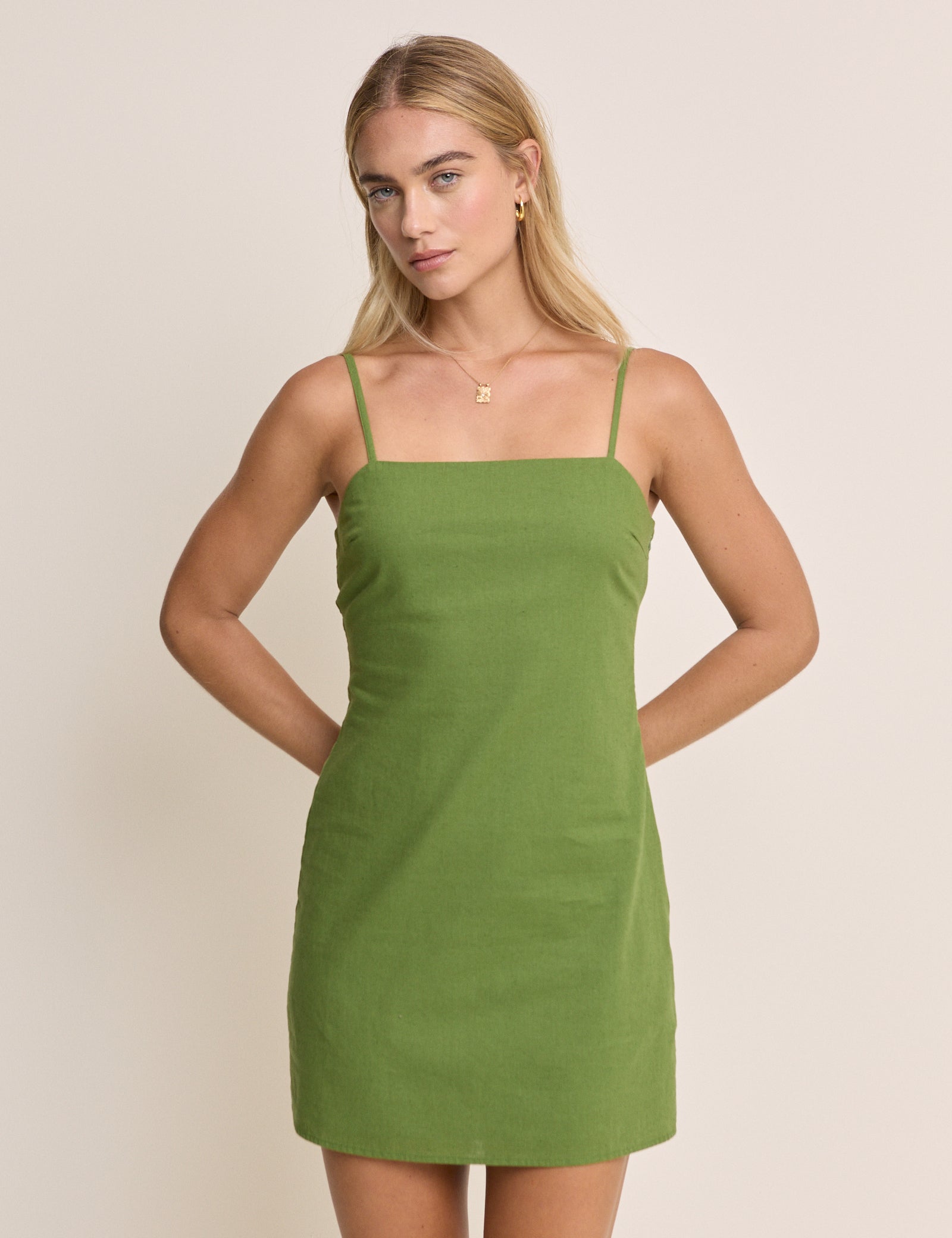Green Linen-Blend Palma Mini Dress Green Linen-Blend Palma Mini Dress