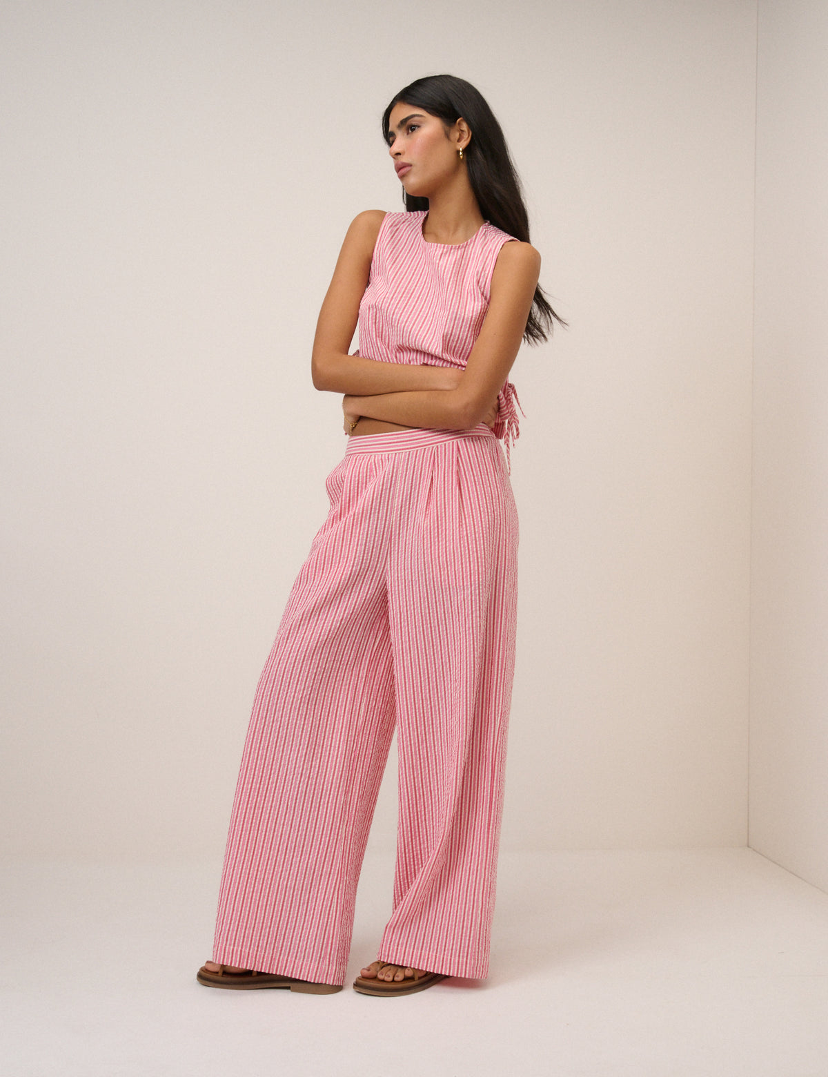 Pink Pinstripe Wide Leg Trousers