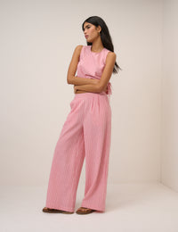 Pink Pinstripe Wide Leg Trouser