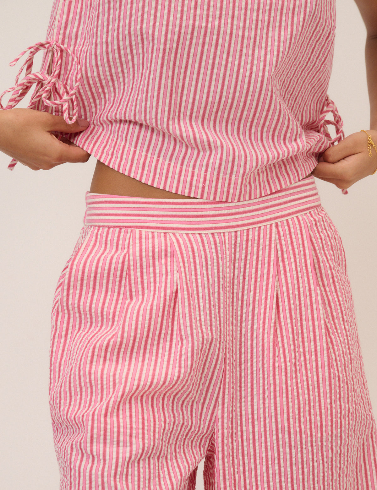 Pink Pinstripe Wide Leg Trousers