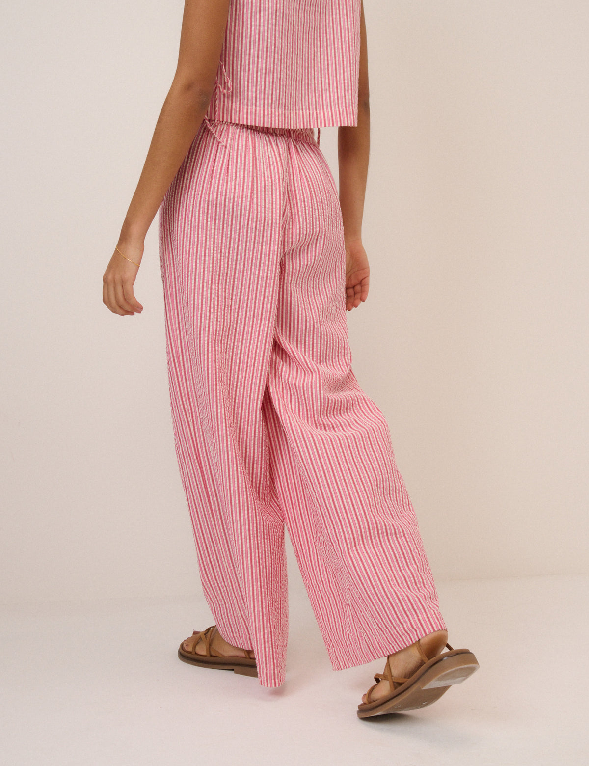 Pink Pinstripe Wide Leg Trousers