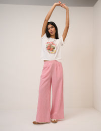 Pink Pinstripe Wide Leg Trouser