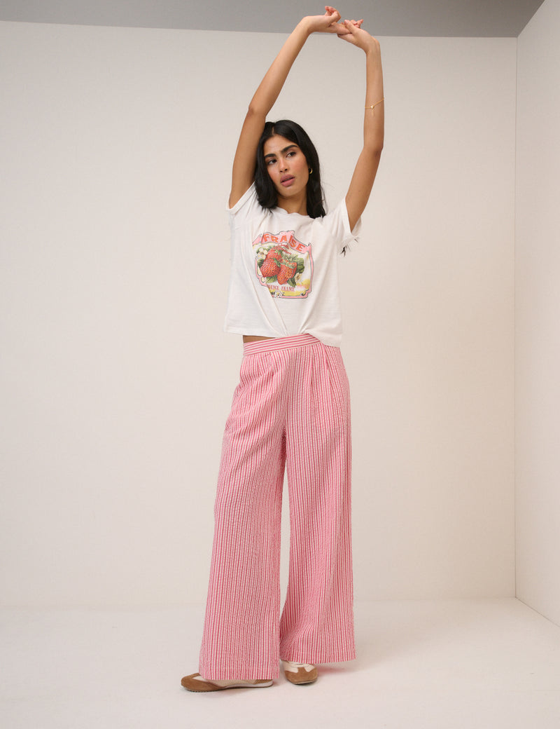 Pink Pinstripe Wide Leg Trousers