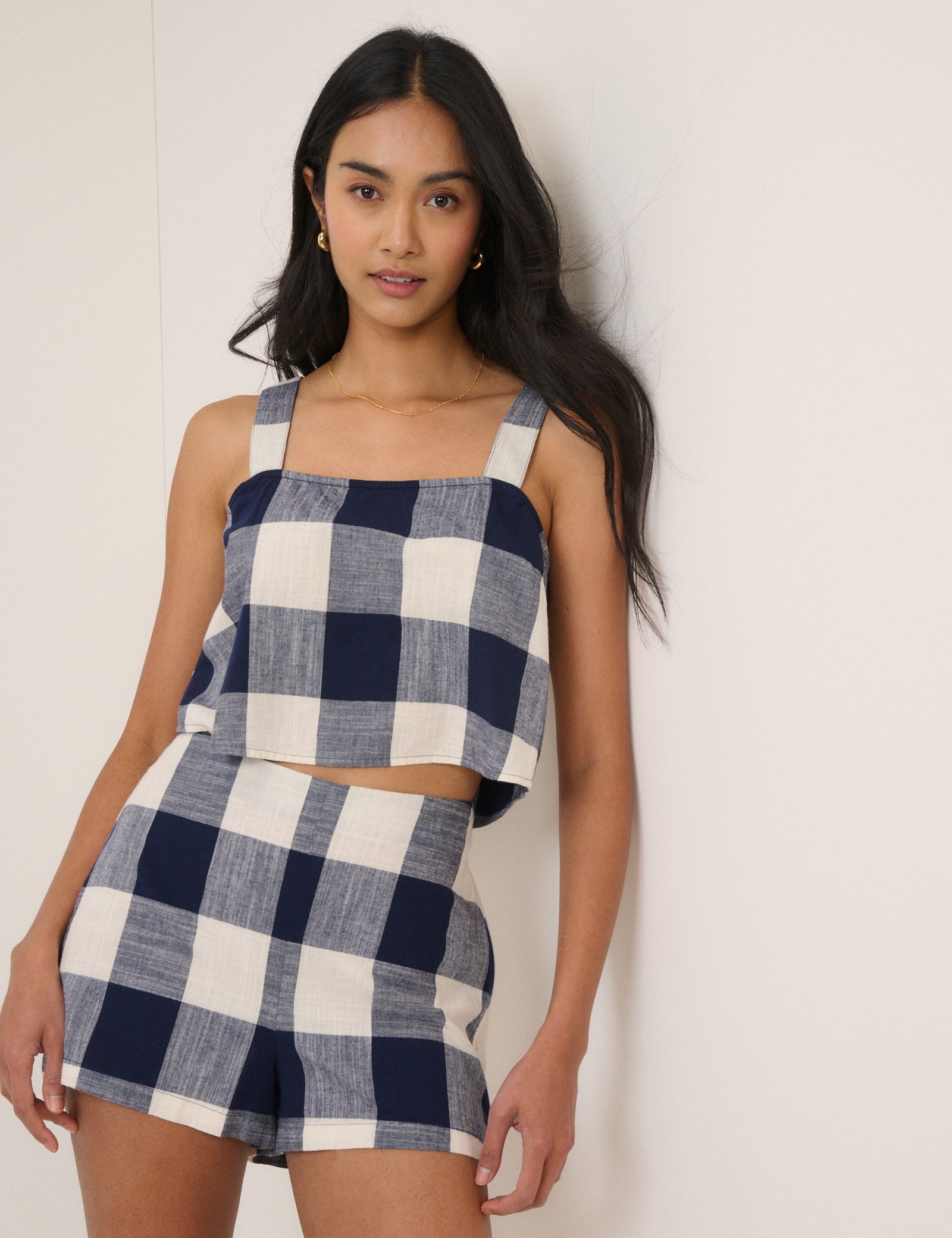 Navy Gingham Swing Top