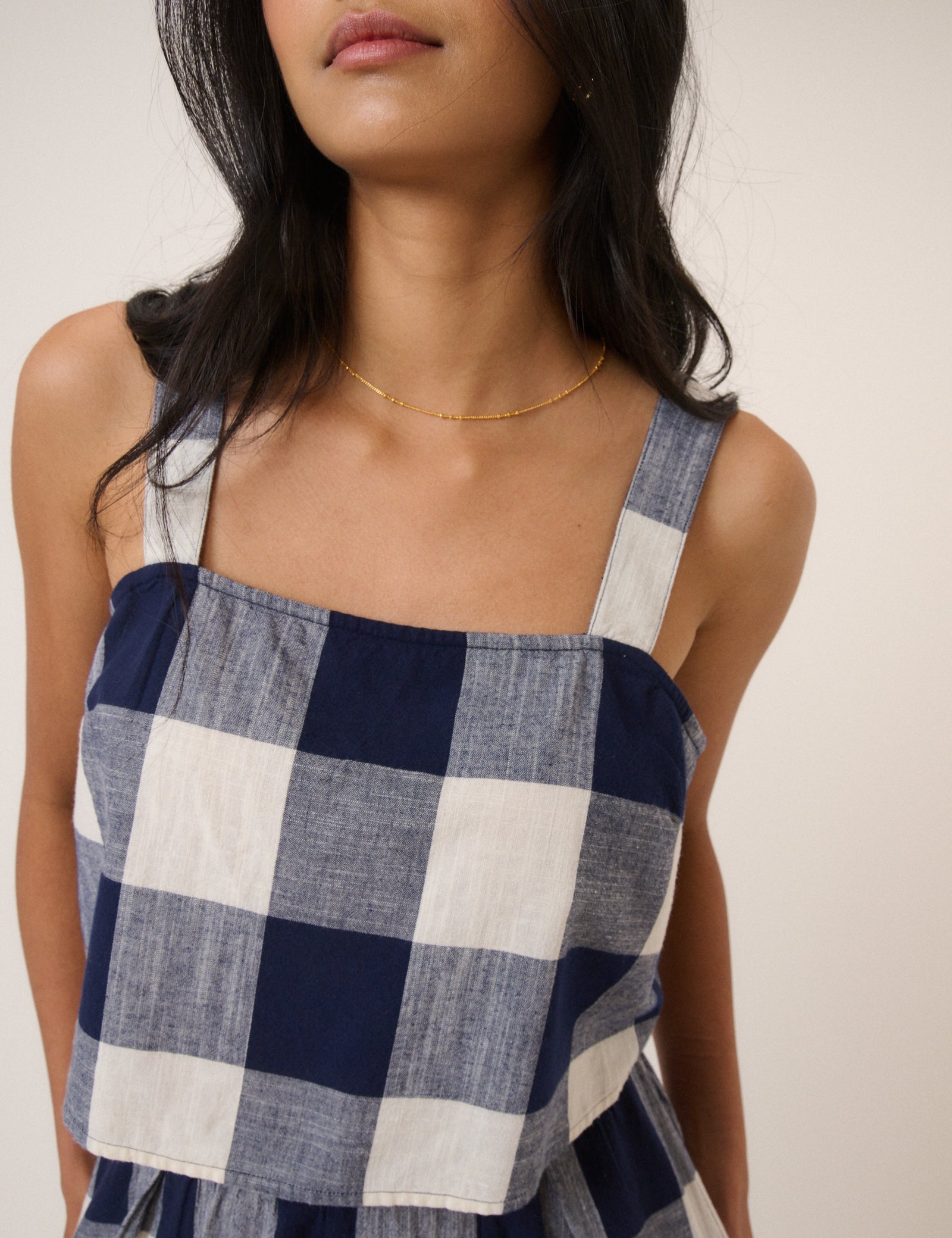 Navy Gingham Swing Top