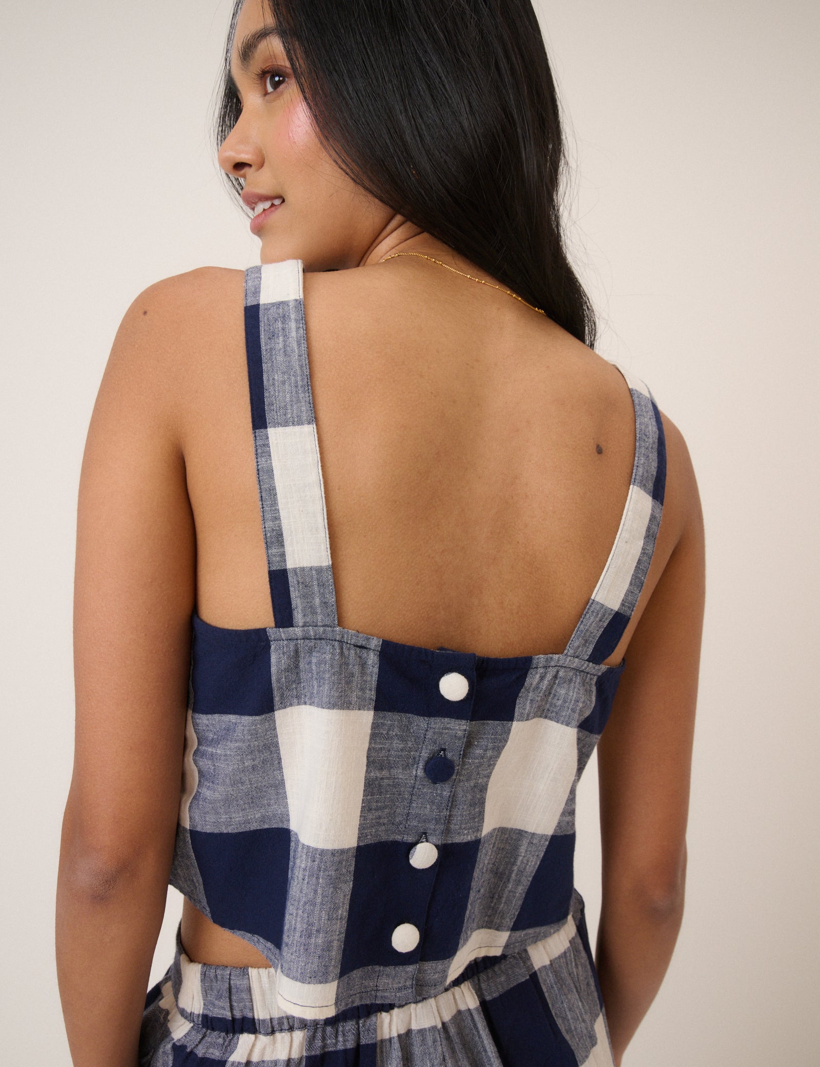 Navy Gingham Swing Top