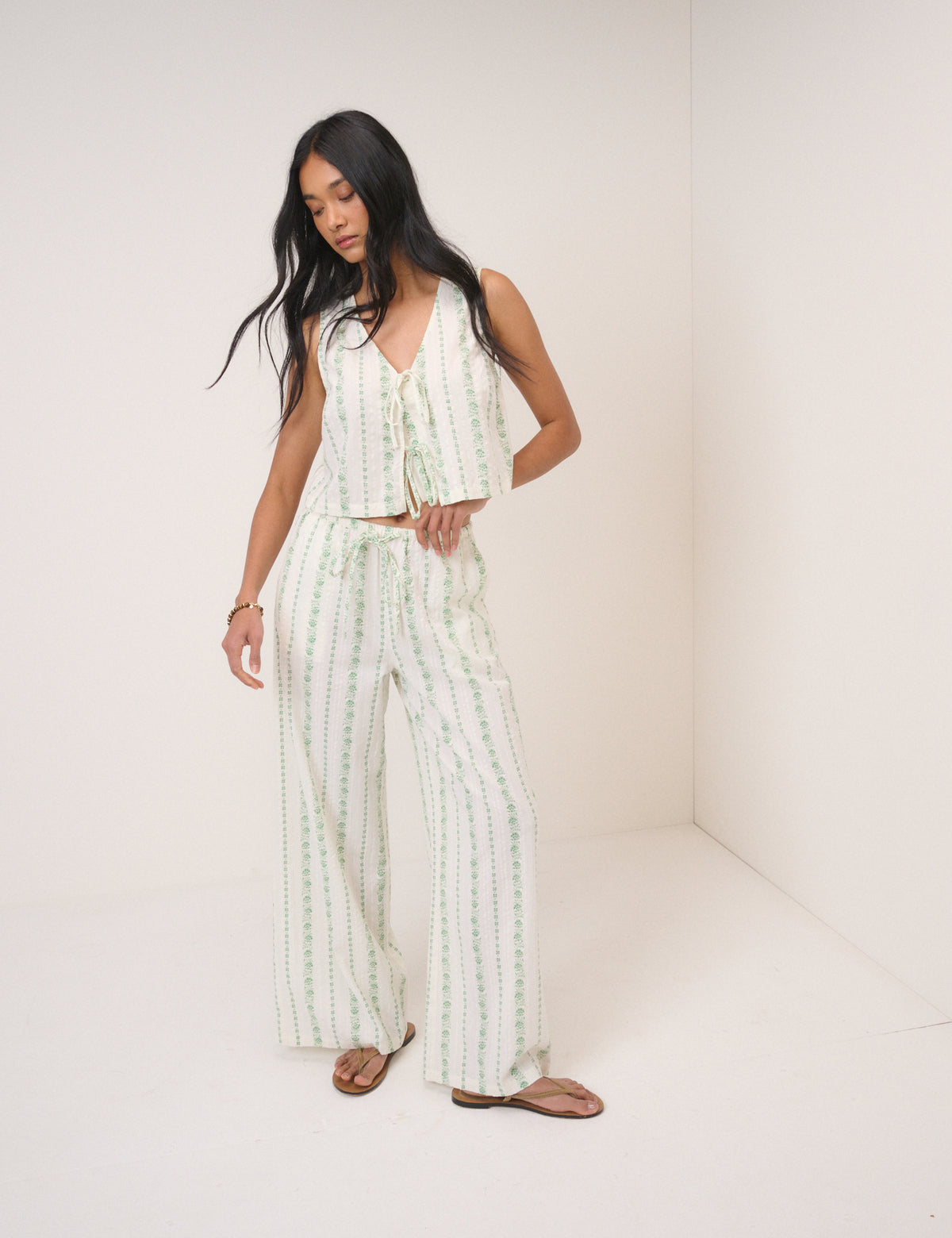 White Printed Reese Wide Leg Trousers