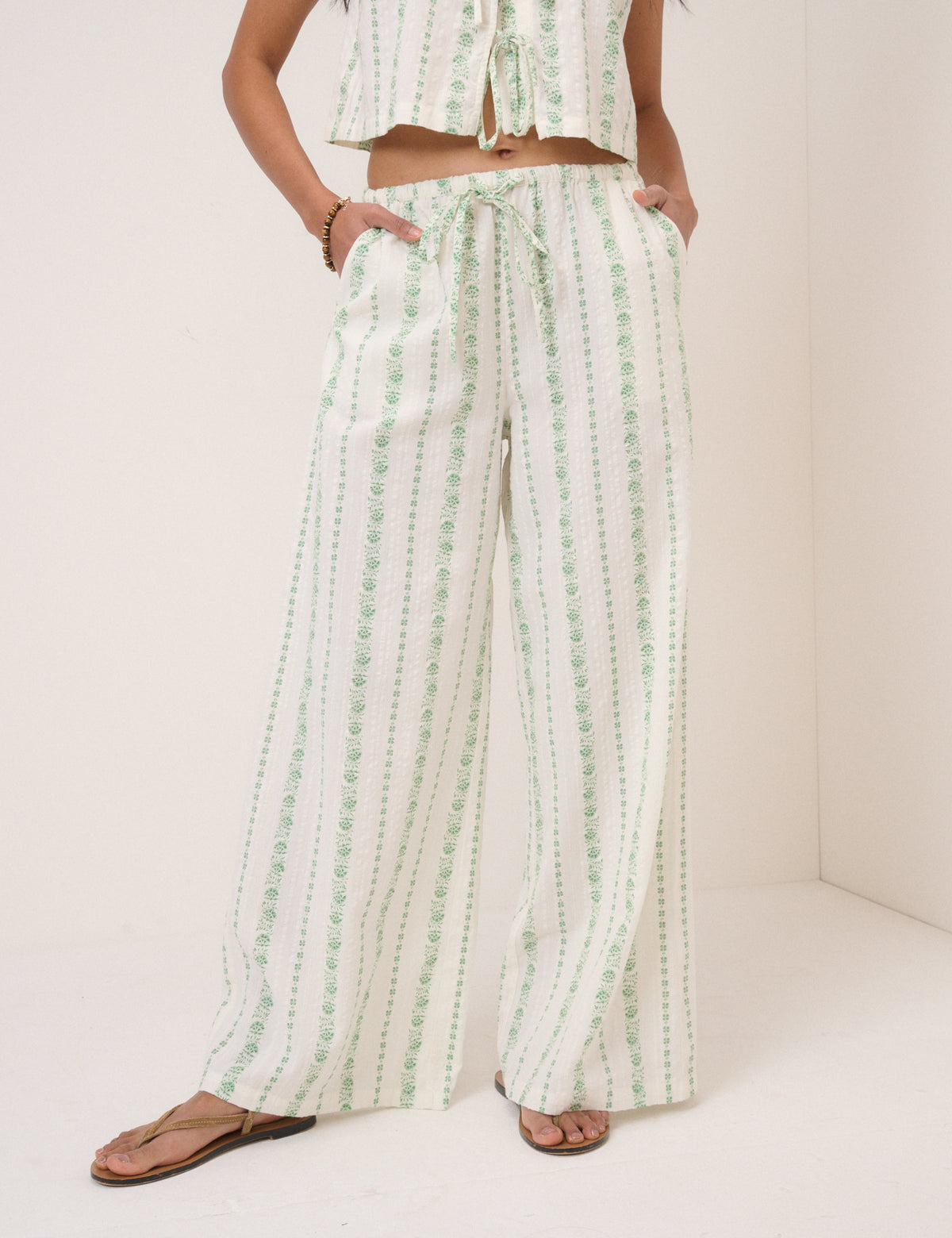 White Printed Reese Wide Leg Trousers