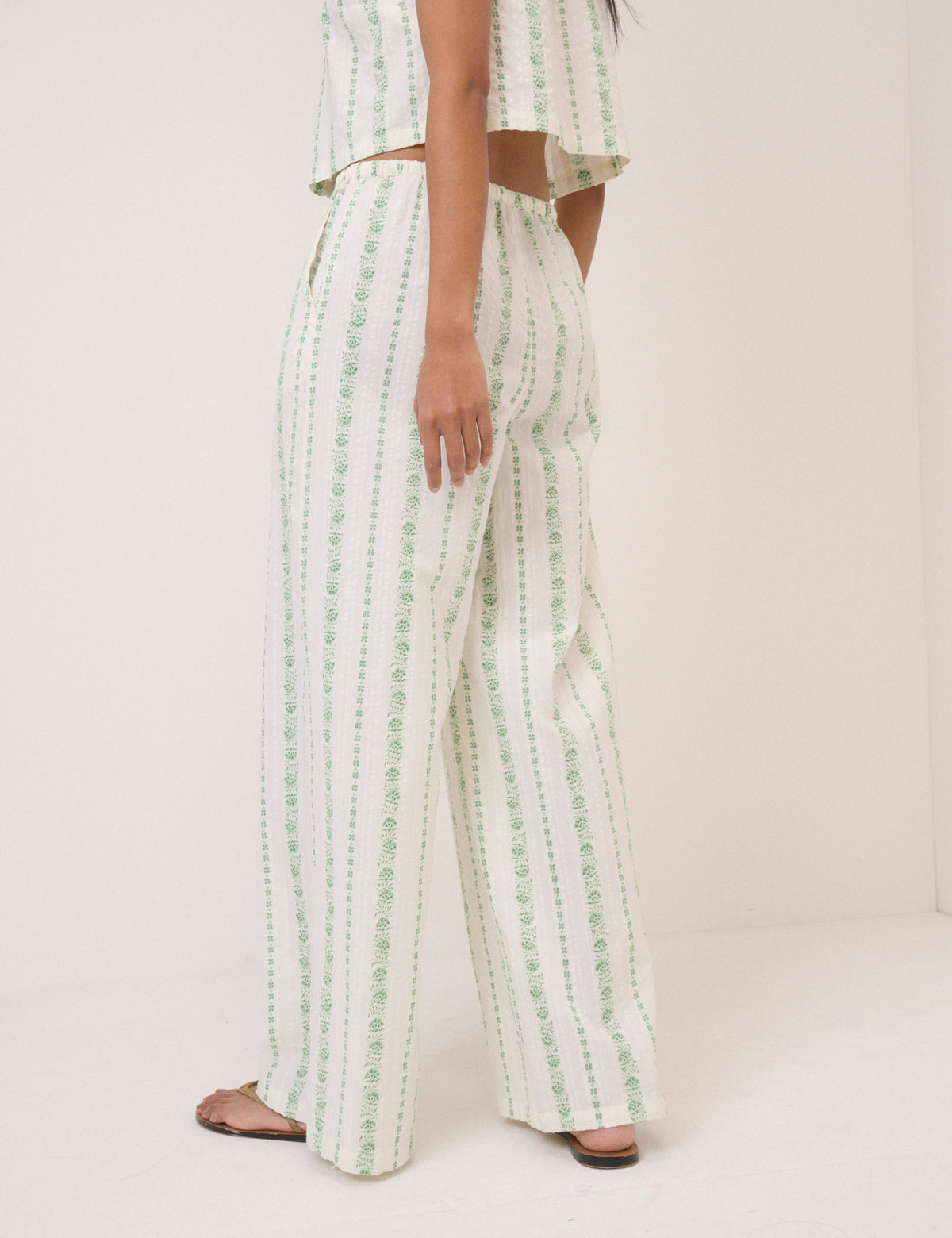 White Printed Reese Wide Leg Trousers