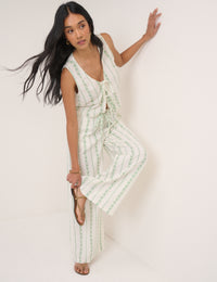 White Floral Wide Leg Trousers