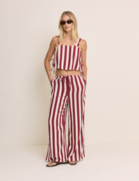 Burgundy Striped Linen-Blend Reese Trousers
